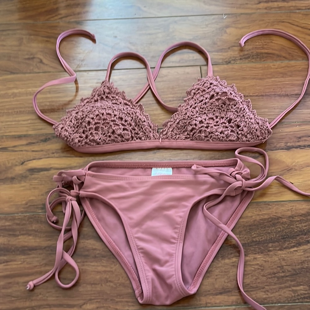 Two piece Bikini lace top and plain bottom